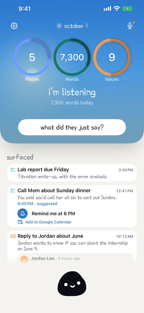 Home: what it surfaced today — a lab report, a call to make, an email to answer.