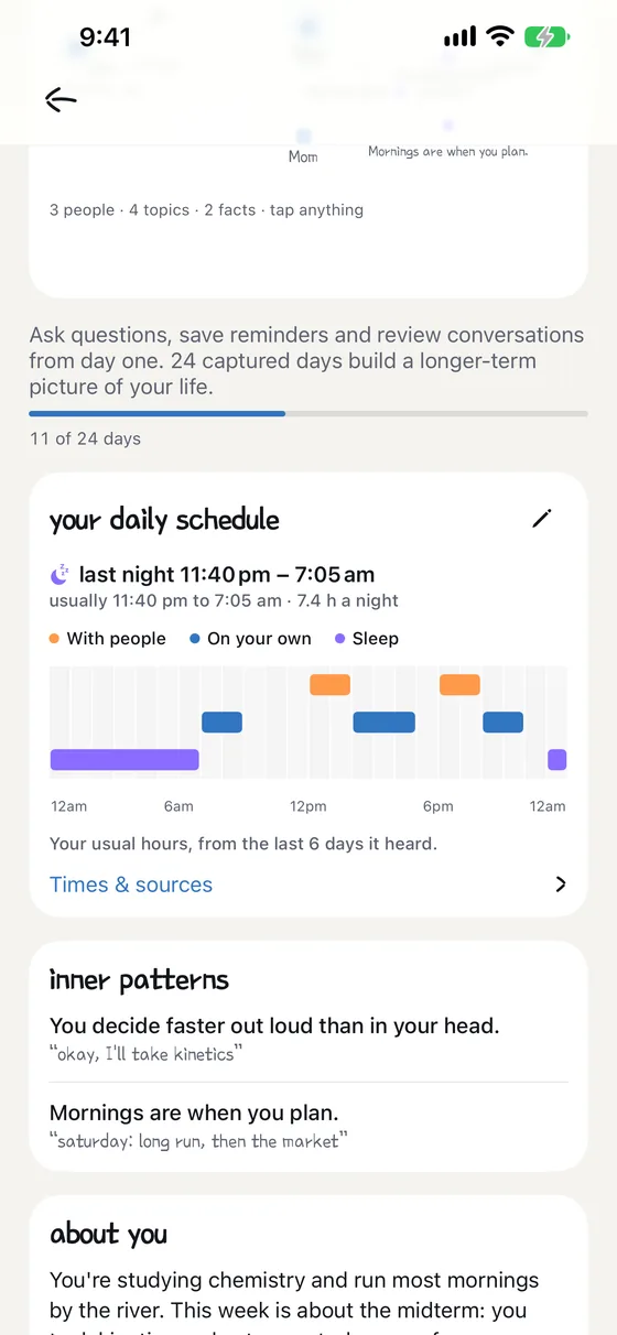 Mind: your daily schedule, inner patterns and what it knows about you.
